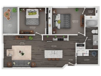 2 bed 1 bath apartment floor plan