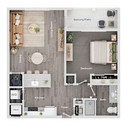 A floor plan of a house showing a living room, dining room, kitchen, and bedrooms.