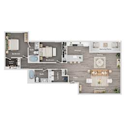 A floor plan of a house with a living room, dining room, kitchen, and multiple bathrooms.