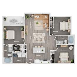 A floor plan of a house with labeled rooms such as Bedroom, Bath, Kitchen, and Living Room.
