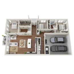 floor plan of a 3 bed 2 bath rental home with garage