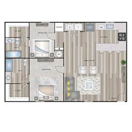 A floor plan of a house with labeled rooms such as bedroom, bath, pantry, and living room.