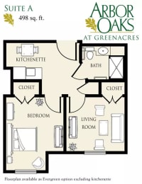 a floor plan of a bedroom apartment with a bathroom and living room at Arbor Oaks at Greenacres, Greenacres, FL 33467