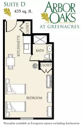 a floor plan of a room with a bathroom and a closet at Arbor Oaks at Greenacres, Greenacres, FL