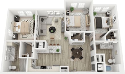 A top-down view of a house layout with labeled rooms.