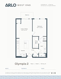 Floor Plan  A floor plan for a one bedroom apartment with a balcony.
