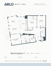 Floor Plan  A floor plan for a 3 bedroom apartment with 2 bathrooms and a living room.