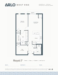 Floor Plan  A floor plan for a 1 bedroom apartment at ARLO West End.