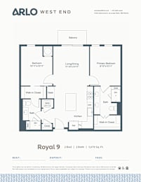 Floor Plan  A floor plan for a property at Arlo West End showing the layout of the rooms.