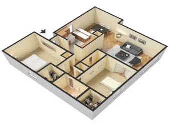 a floor plan with a bedroom and a living room