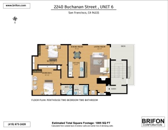 a floor plan of the san francisco two bedroom two bathroom apartment