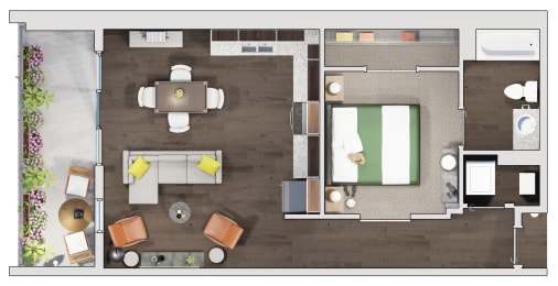 1 bedroom 1 bath floor plan at 20 Midtown, Birmingham, 35233