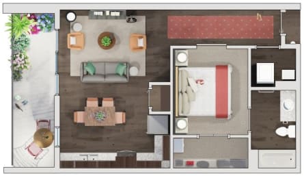1 bedroom 1 bath floor plan E at 20 Midtown, Birmingham, Alabama
