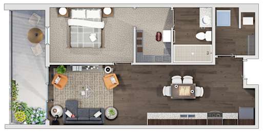 1 bedroom 1 bath floor plan J at 20 Midtown, Birmingham