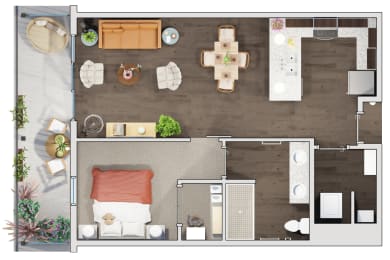 1 bed 1 bath floor plan U at 20 Midtown, Alabama