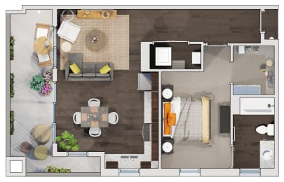 1 bed 1 bathroom floor plan H at 20 Midtown, Birmingham, AL