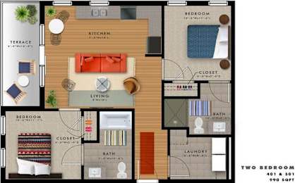 B2A Floor Plan at 20 Midtown, Birmingham, 35233