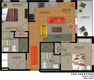 B2K Floor Plan at 20 Midtown, Alabama