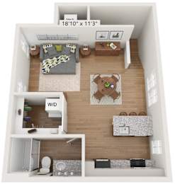 Classic apartment-style floor plan with private entry