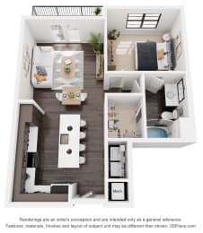 Floor Plan  1 bedroom floor plan at Artisan Flats in Birmingham, AL