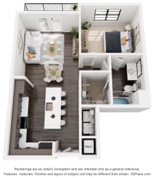 Floor Plan  1 bedroom floor plan at Artisan Flats in Birmingham, AL
