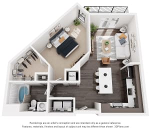Floor Plan  1 bedroom floor plan at Artisan Flats in Birmingham, AL