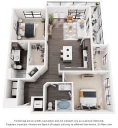 Floor Plan  2 bedroom floor plan at Artisan Flats in Birmingham, AL