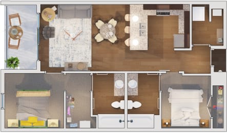 2 bedroom 2 bath Floor plan U at 20 Midtown, Birmingham