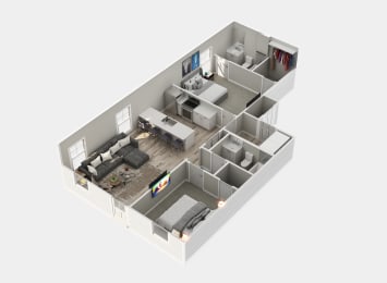 Floor Plan  Two-Bedroom Cottage Floor Plan Rendering at Cottages at Foley Farms in Foley, AL
