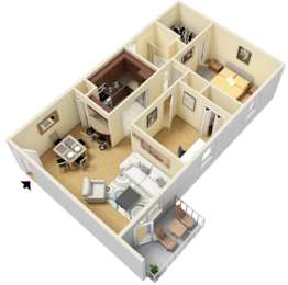 Fern Parc Apartments 3D floor plan B1 1 bed 1 bath