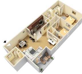 Fern Parc Apartments 3D floor plan B5 2 bed 1 bath