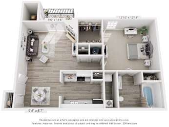 Floor Plan  Cottonwood Floor Plan - One bedroom, One bathroom  at Grande View Apartments in Biloxi, MS