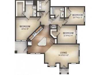 Herringbone I Three-Bedroom Apartment Floorplan Rendering at Tattersall Apartments in Chesapeake Virginia