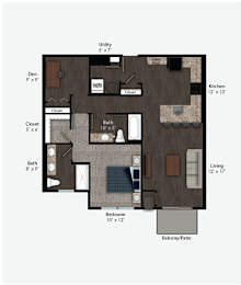 Floor Plan  Floor Plan Rendering of a One Bedroom One Bathroom apartment flat at The Promenade at Founders Square Apartments in Portage, IN