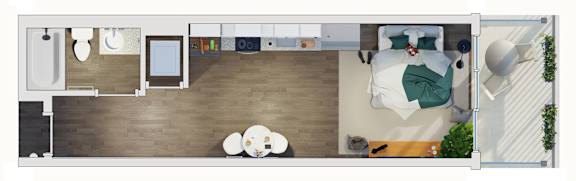 Studio 1 Bath floor plan at 20 Midtown, Birmingham, 35233