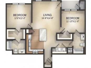 Moroccan I Two-Bedroom Apartment Floorplan Rendering at Tattersall Apartments in Chesapeake Virginia