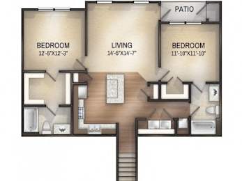 Moroccan II Two-Bedroom Apartment Floorplan Rendering at Tattersall Apartments in Chesapeake Virginia