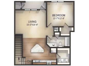 Paisley II One-Bedroom Apartment Floorplan Rendering at Tattersall Apartments in Chesapeake Virginia