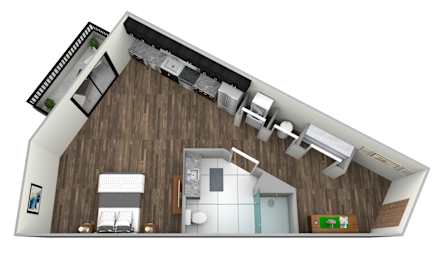 A 3D rendering of a modern house interior.