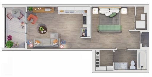 Studio  1 bathroom floor plan Lat 20 Midtown, Alabama