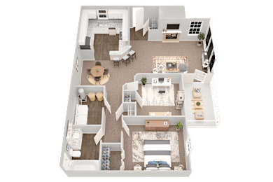Floor Plan  Sierra, two-bedroom, one-bathroom floor plan rendering at Summerchase at Riverchase Apartments