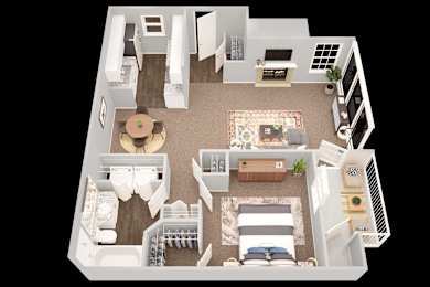 Floor Plan  Adair One-Bedroom 3D floorplan apartment A1Summerchase at Riverchase in Hoover, Alabama.