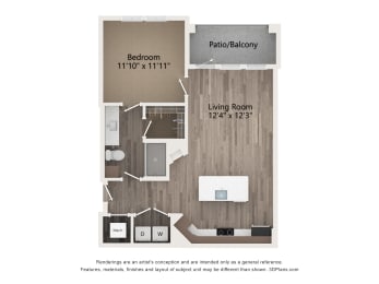Floor Plan  1 bedroom floor plan  at Tapestry Forest Creek Apartments in Collierville, TN
