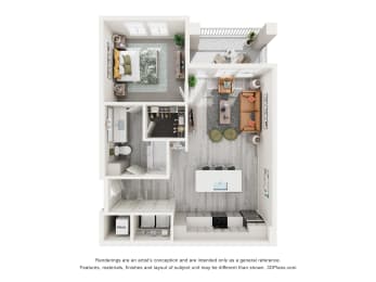 floor plan with one bedroom and one bathroom at Tapestry Palmera in St. Augustine, FL