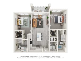 floor plan with two bedroom and two bathrooms at Tapestry Palmera in St. Augustine, FL