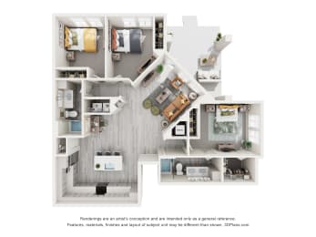 floor plan with three bedrooms and two bathrooms at Tapestry Palmera in St. Augustine, FL