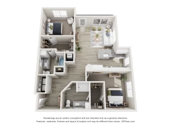 Floor Plan  3-D floor plan at The Fitzroy Apartments Homes in Birmingham Alabama