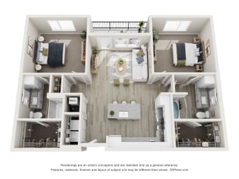 Floor Plan  3-D floor plan at The Fitzroy Apartments Homes in Birmingham Alabama