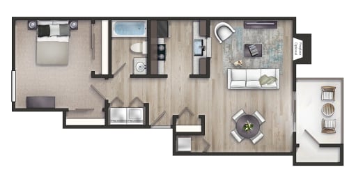 Woodford One-Bedroom Floorplan Rendering at The Metropolitan Apartments Homes in Lexington Kentucky