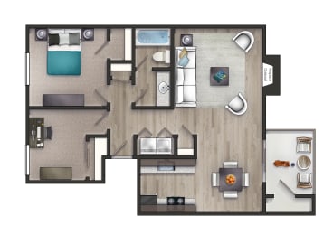 Bluegrass Two-Bedroom Floorplan Rendering at The Metropolitan Apartments Homes in Lexington Kentucky